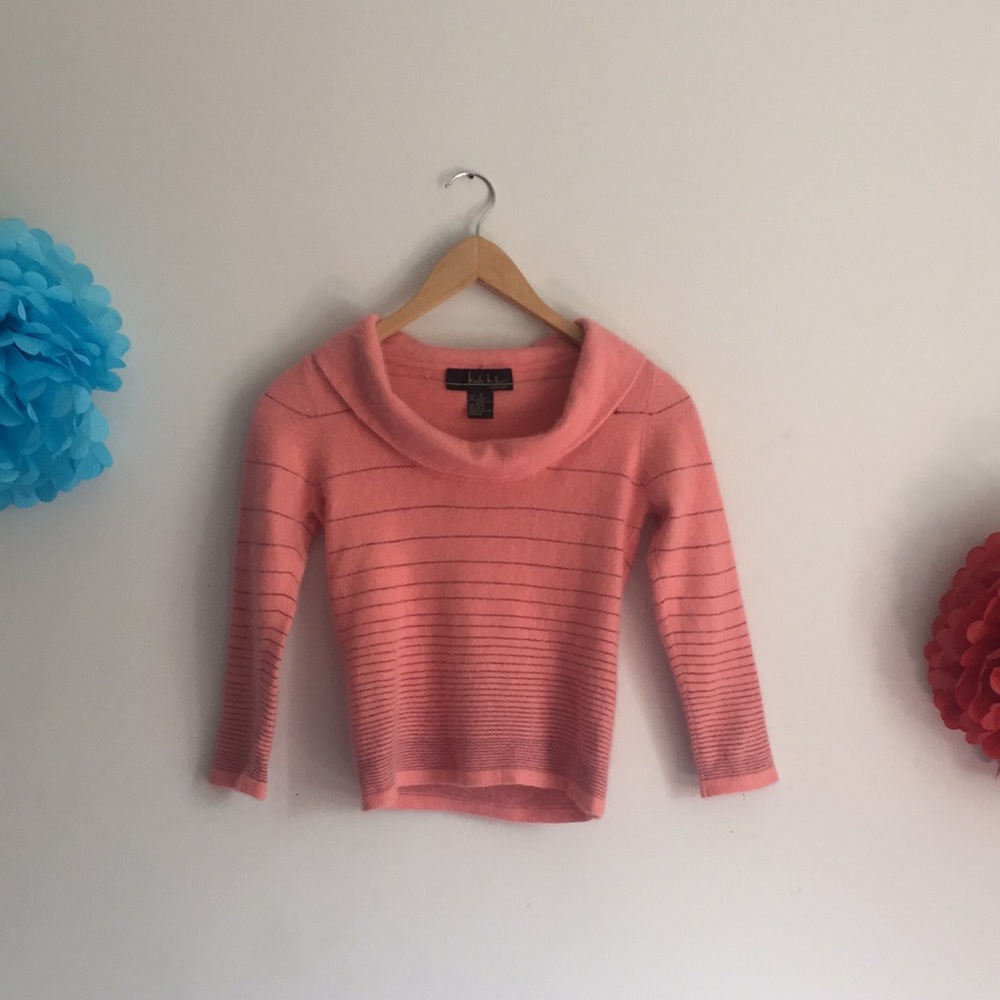 Nicole Miller Pink Striped Cowl Neck Sweater